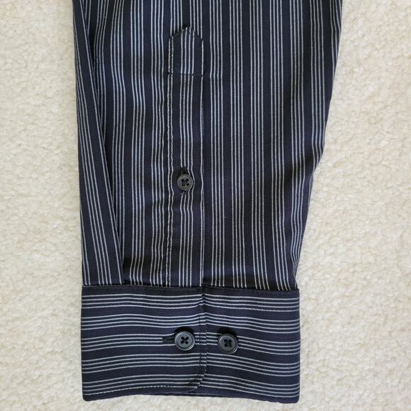Express Men's L Button Down Shirt Long Sleeve 2 Button Cuff Pocket Black Stripe - Picture 6 of 13